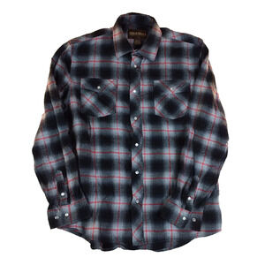 Outdoor Casuals Flannel Shirt Pearl Snap Long Sleeve Black Gray Red Plaid XL